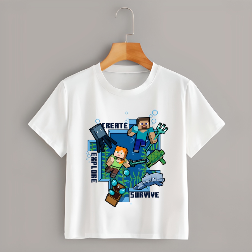 Áo Thun Minecraft V2 màu trắng dành cho bé trai bé gái