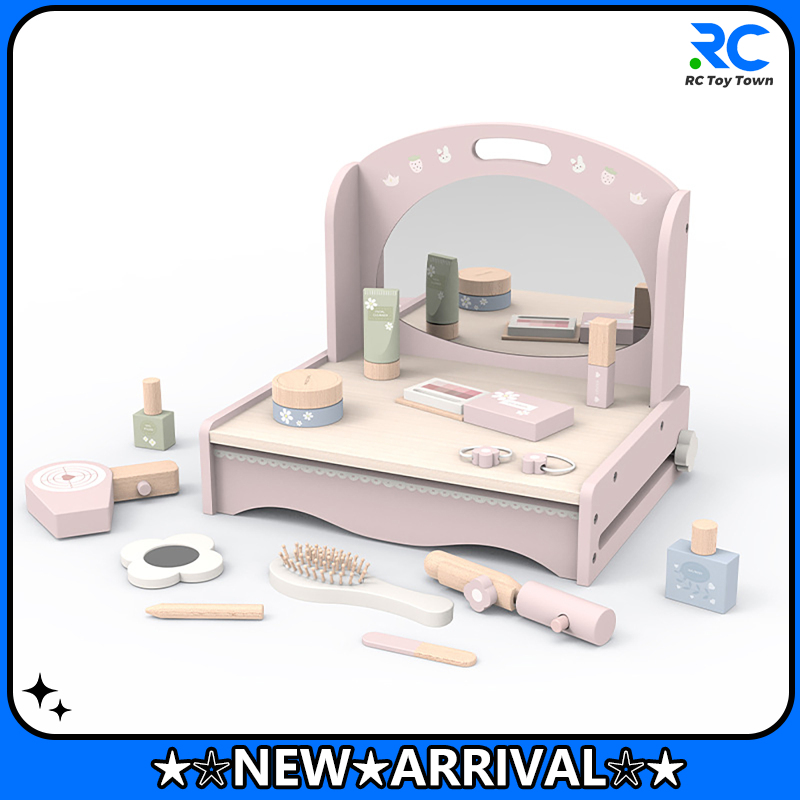 Fast delivery Wooden Vanity Table Toy Pretend Play Makeup Kit Tabletop