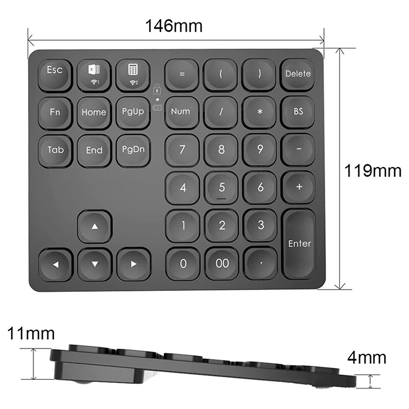 36 Keys Numeric Keyboard Rechargeable Dual Bluetooth Wireless Number Keypad Mini External Numpad For IPad Laptop Windows IOS AITENG. 
