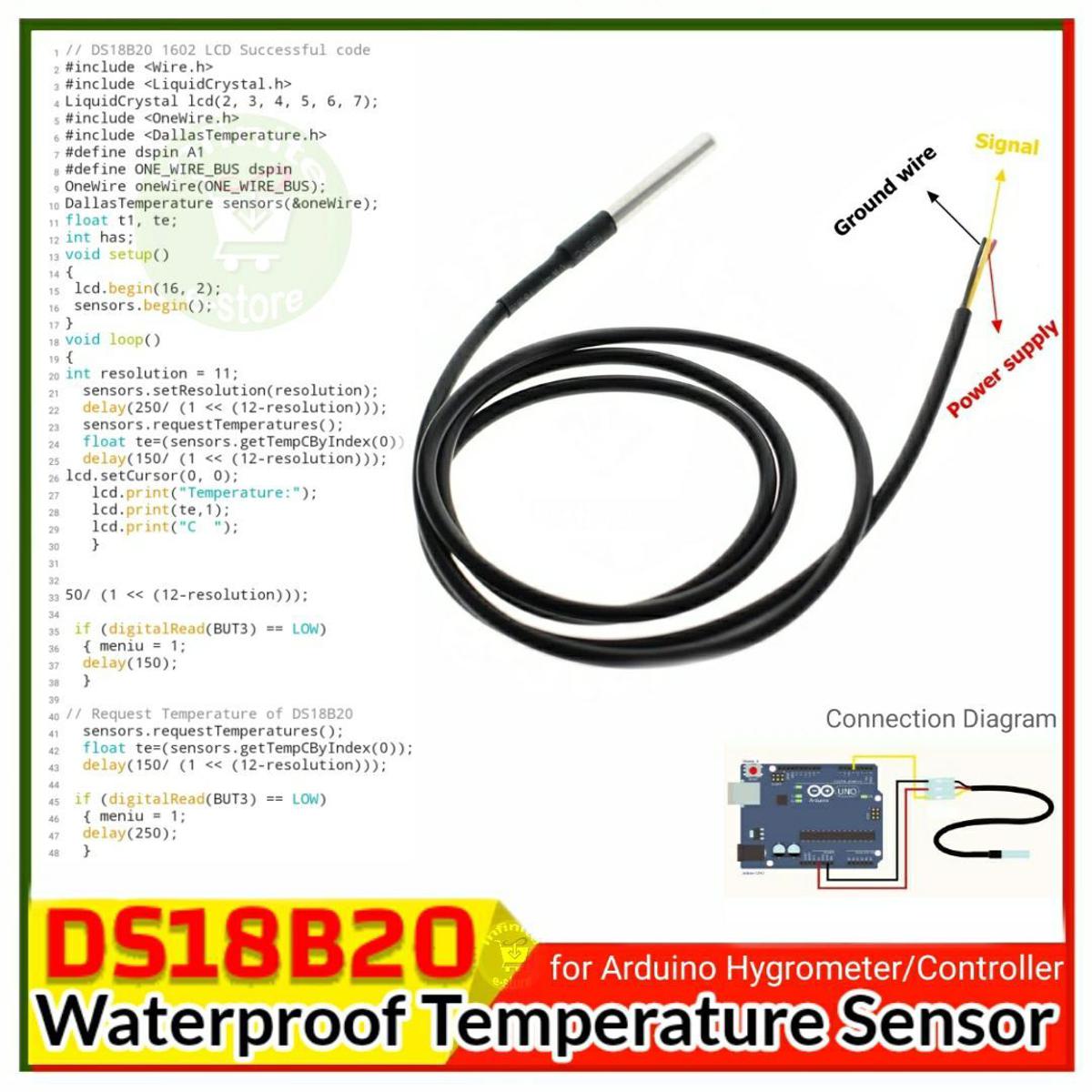 DS18B20 3 Wire Temperature Tensor for Made DIY Digital Temperature Controller DIY KIT use in Arduino Uno R3 Replace DHT11 DHT21 LM25Dz SHT11 SHT15 Electronics Sensors.