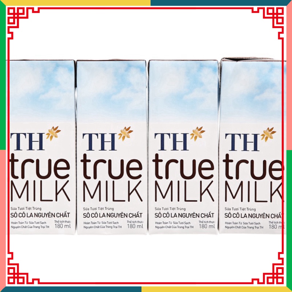 Lốc 4 hộp sữa th true milk 180ml có đường/ ít đường/ không đường/ dâu/ socola