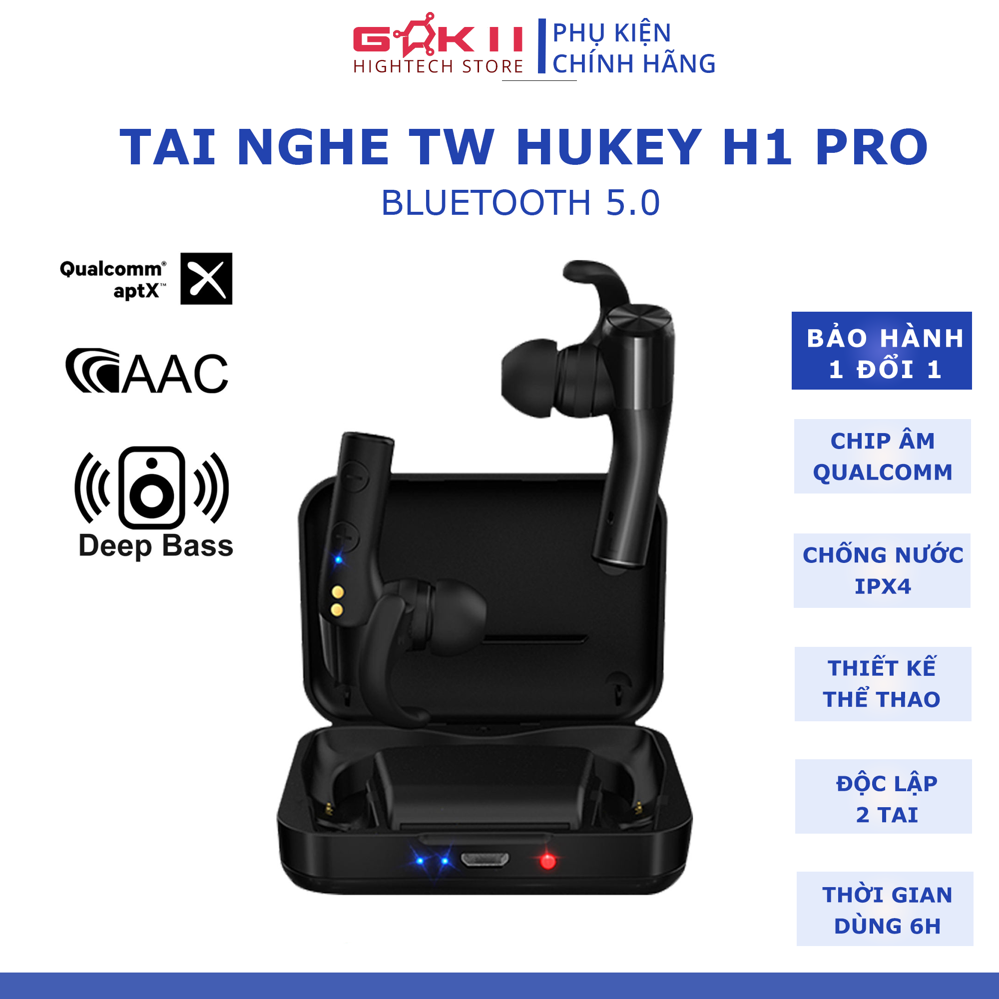 Tai nghe không dây nhét tai bluetooth true wireless HUKEY H1 Pro không dây thumbnail