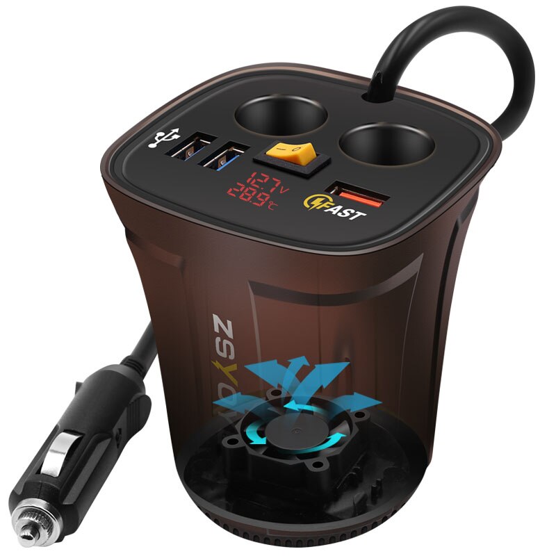 ZZOOI Fast QC3.0 USB Cup Holder Car Charger Adapter  Voltmeter 12V Socket Display Temperature Waterproof power switch