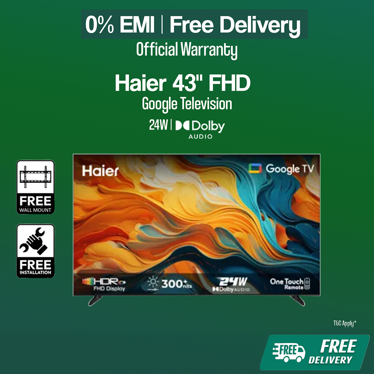 Haier 43" FHD Google TV (H43K85FFX) with Free Delivery