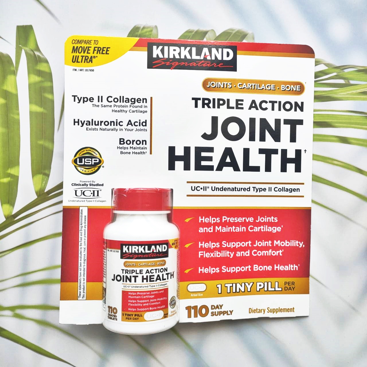 Triple Action Joint Health 110 Coated Tablets (Kirkland®) UC•II® & Hyaluronic Acid + Boron