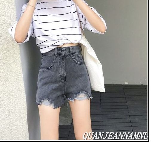 Quần short jean nữ màu xám khoét 2 bên mới #0q-6t5