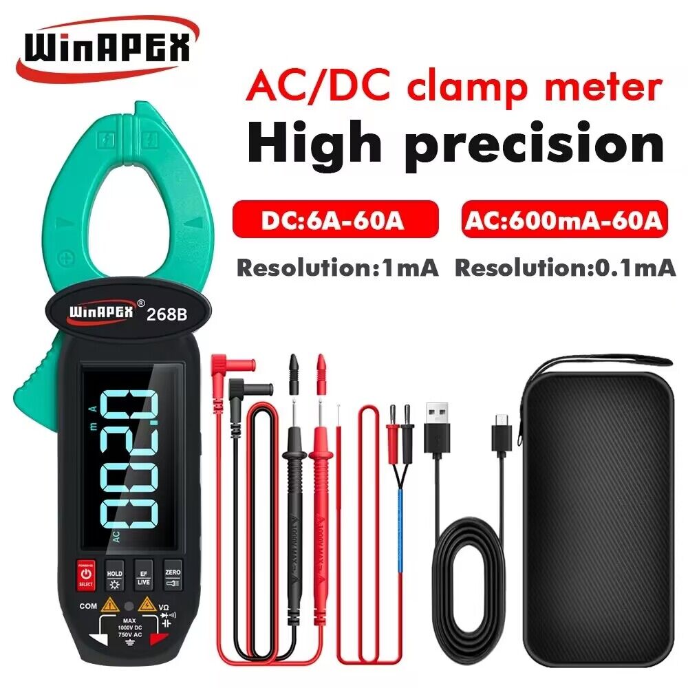 Winapex 600ma-60a digital clamp meters high-end ac dc current 268b high precision multimeter leakage current detect true rms auto range vfc capacitance nvc universal tester