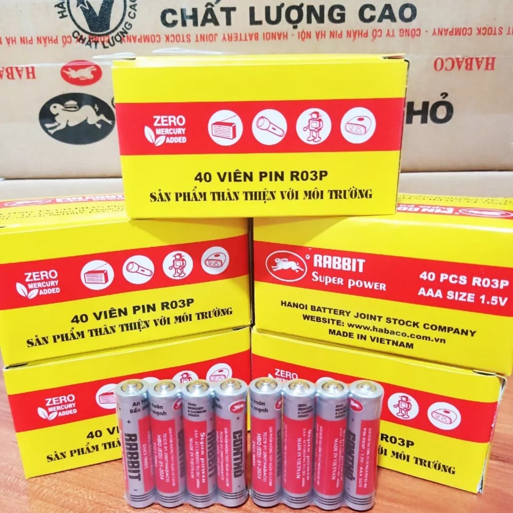 [CHÍNH HÃNG] Pin CON THỎ AA và AAA 1.5V. Hộp 20-40 viên