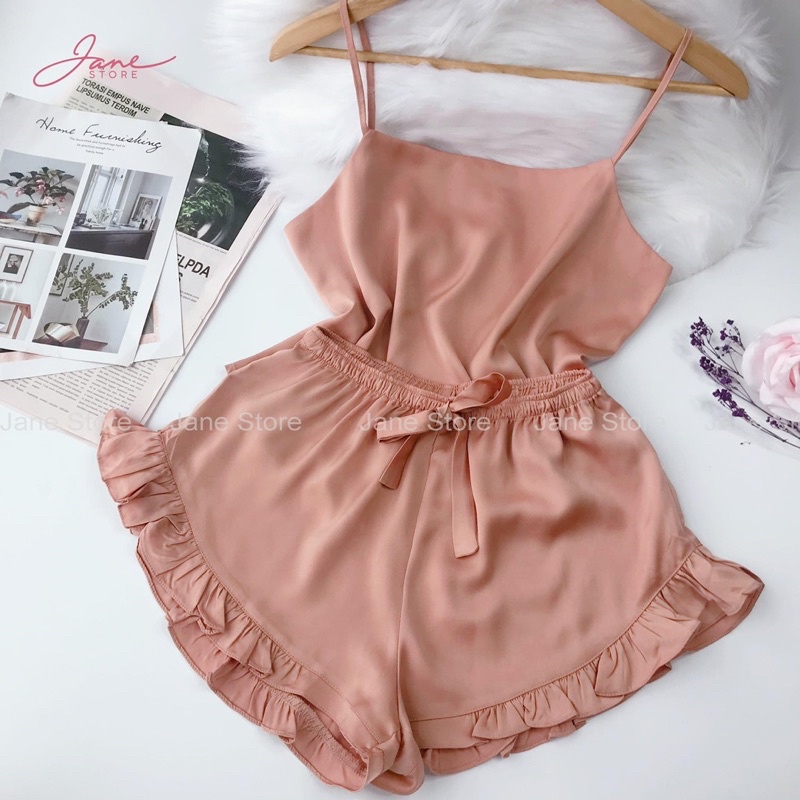 Đồ ngủ sexy mặc nhà, bộ lụa hai dây cao cấp B06
