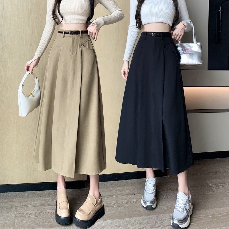 Basic Korean Style Long Flared Skirt