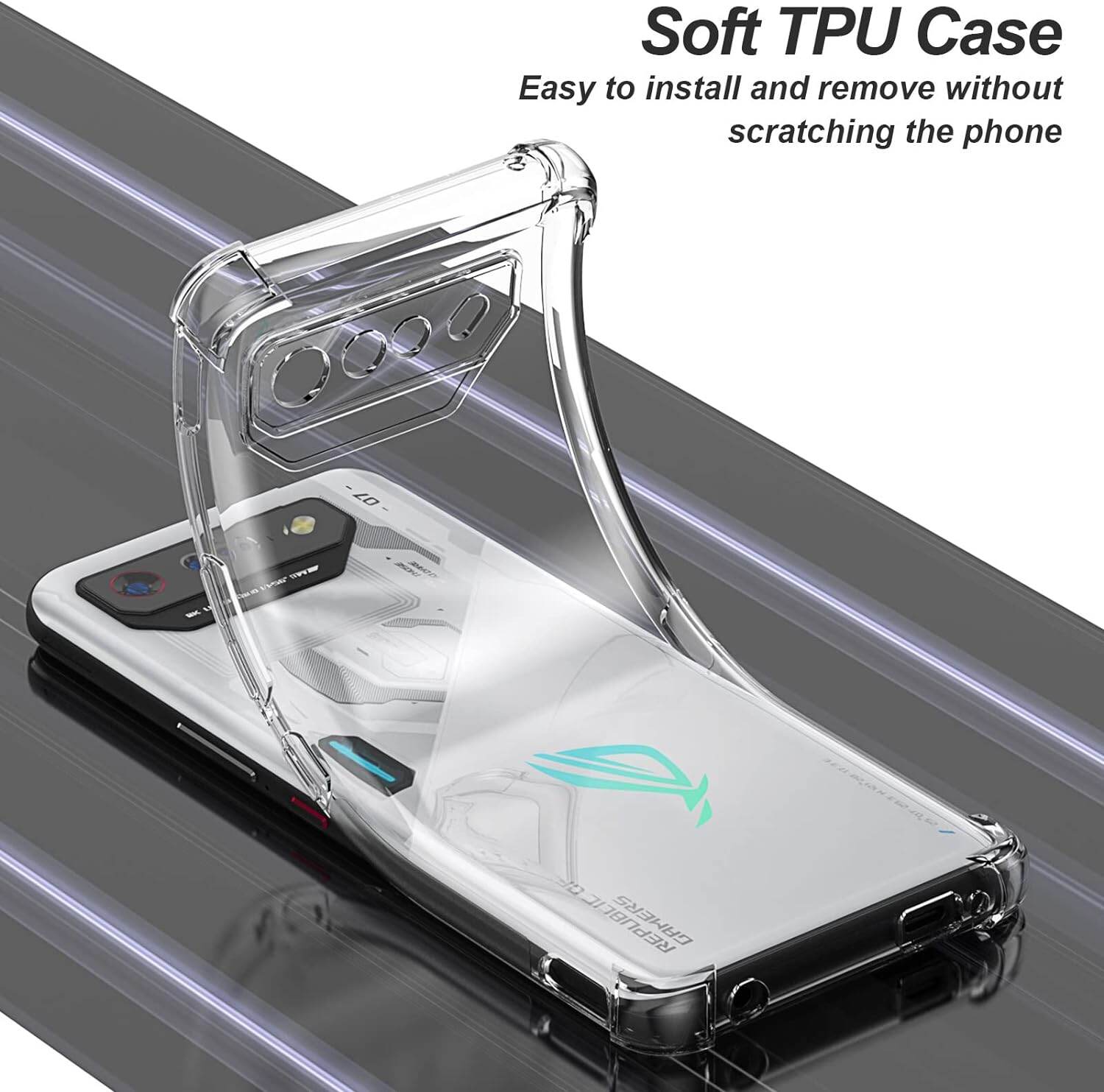 lthmy for Asus ROG Phone 7 / 7 Ultimate Transparent Soft Gel TPU Reinforced Corners Cushion Bumper Shockproof Drop Protection Case Cover.