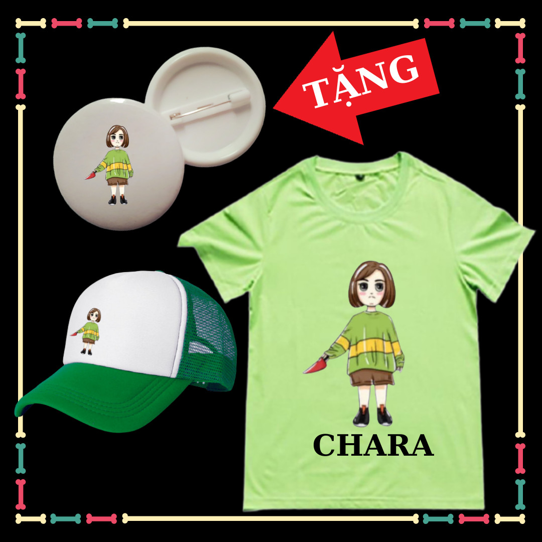 COMBO ÁO + MŨ/NÓN IN HÌNH CHARA UNDERTABLE CHO BÉ GÁI