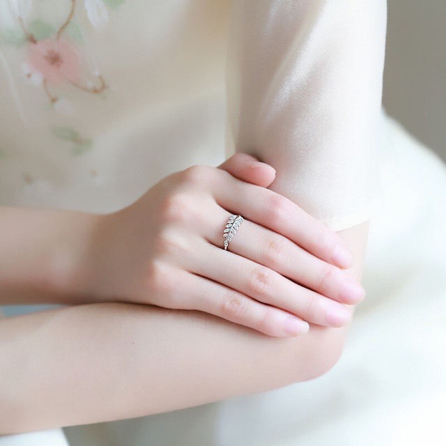 Nhẫn bạc nữ LAMY Olive Leaf Stone-Encrusted Ring Silver 8201SV - Nhẫn bạc ta cao cấp