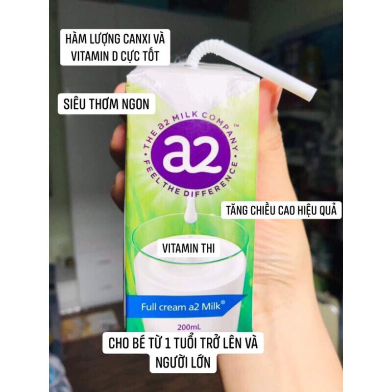 [1 thùng] Sữa nước A2 nguyên kem 200ml (24 hộp)