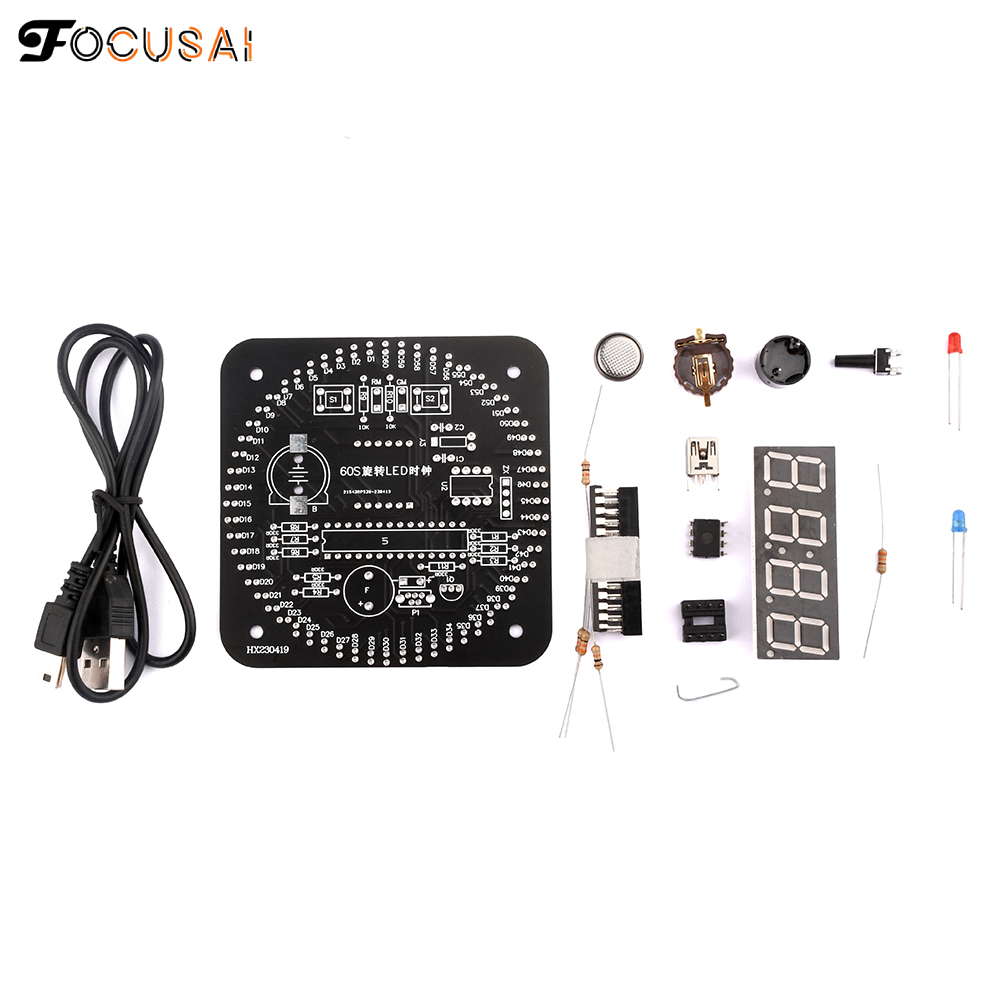 FocusAi Digital DIY Electronic Clock Kit Light Control Rotation Digital LED Temperature & Time Display Tool Set for Soldering Practice