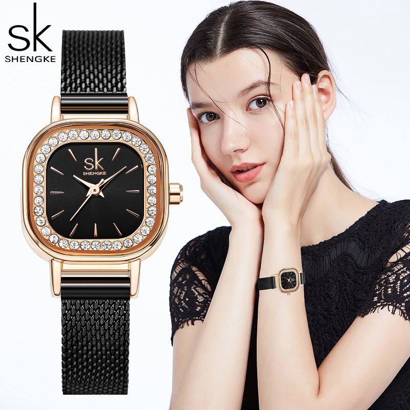 Shengke 0170 Diamond Woman Quartz Watches Ladies Square Stainless Steel thumbnail