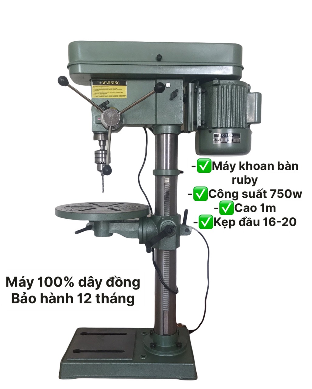 Máy khoan bàn ruby nội địa bm16h -cao 1m kẹp đầu 16-20mm bảo hành toàn quốc 12 tháng