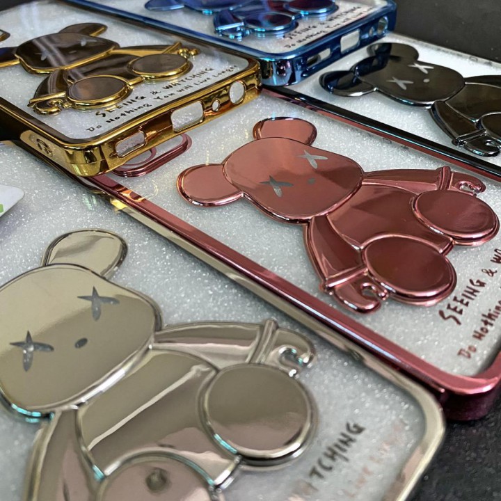 Ốp Lưng iPhone 12 Gấu BearBrick Viền Xi Màu