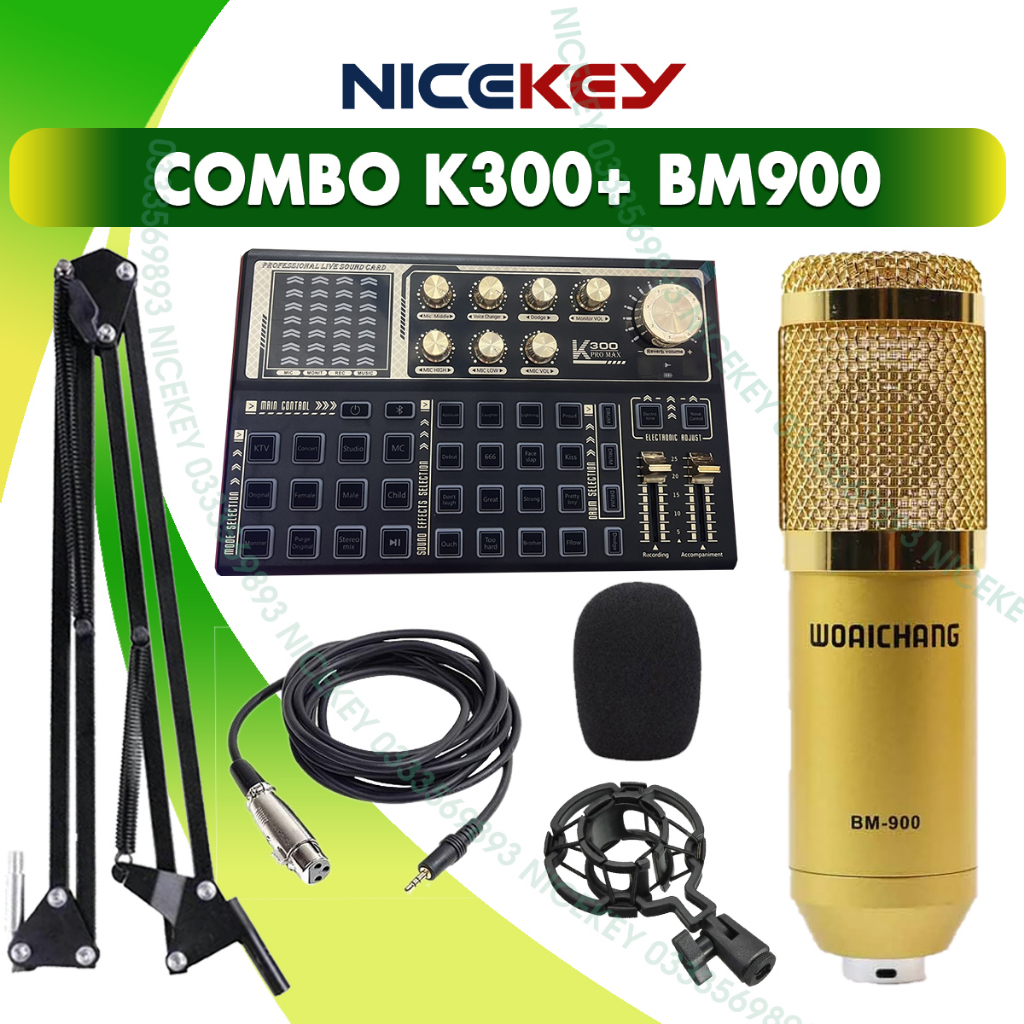 Full Combo Sound Card K300 Autotune and Recording Microphone Bm900 is a Professional Receiver Professional Livestream Studio Standard Livestream Bigo Facebook Tiktok Battery Use from 8 10h Supports Home Installation 1 Warranty Year.