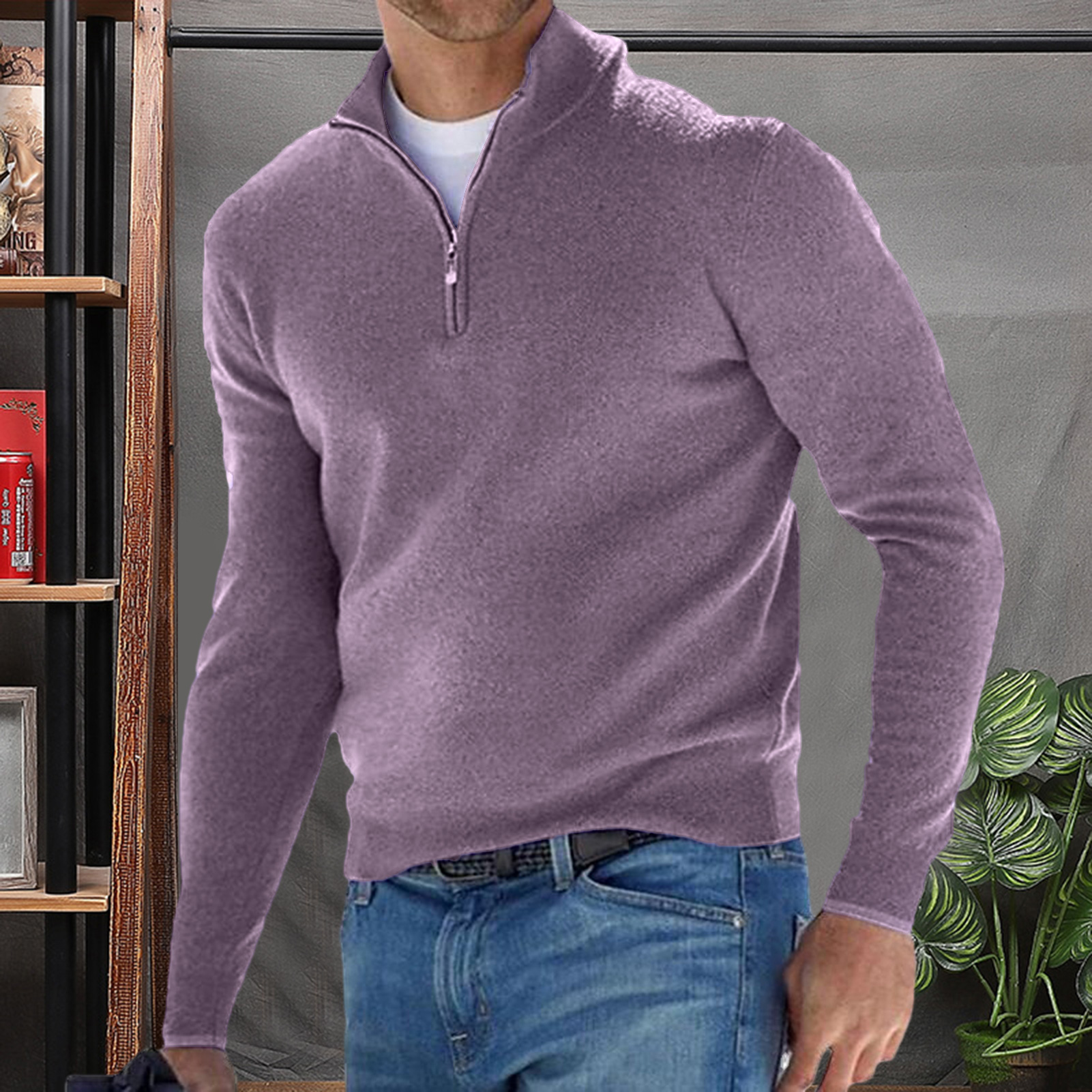Men Sweater Men Winter Top Men's Winter Sweater with Neck Protection and Zipper Stay Warm and Fashionable All Season443_voghion.com