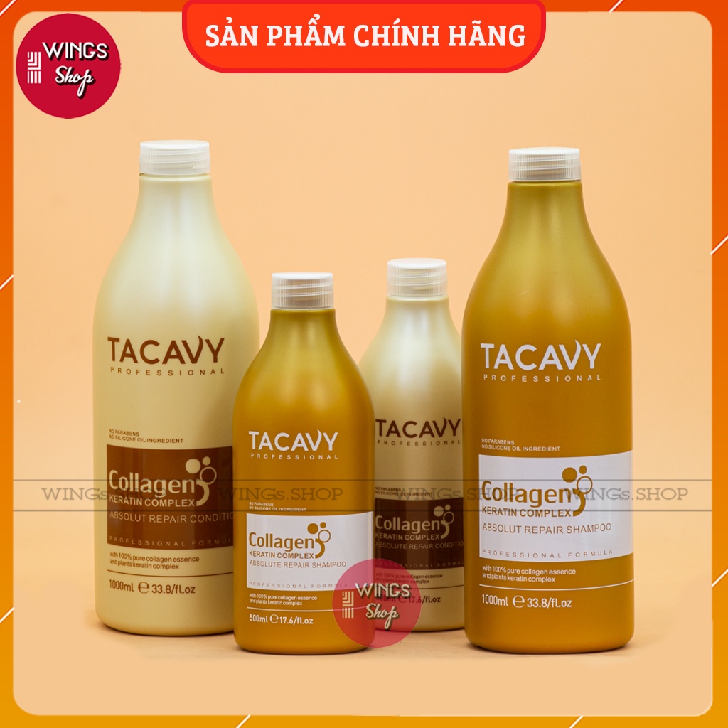Cặp dầu gội xả TACAVY Collagen 500ml-1000ml - Phục Hồi Tóc Hư Tổn, Khô Xơ, Gãy Rụng | Wings Shop