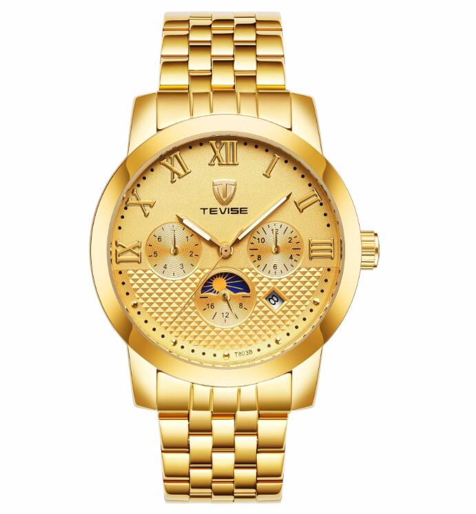 TEVISE Luxury Fashion Relogio Automatico Masculino Men Gold Mechanical Watch Waterproof Sport Business Military Clock Moon phase