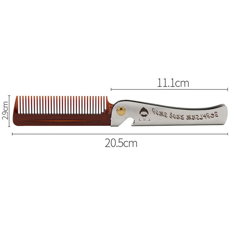 2 Pcs Brown Men Folding Pocket Comb PP Teeth Detangling Hair Beard Comb Metal Handle Foldable Combing Mustache Comb