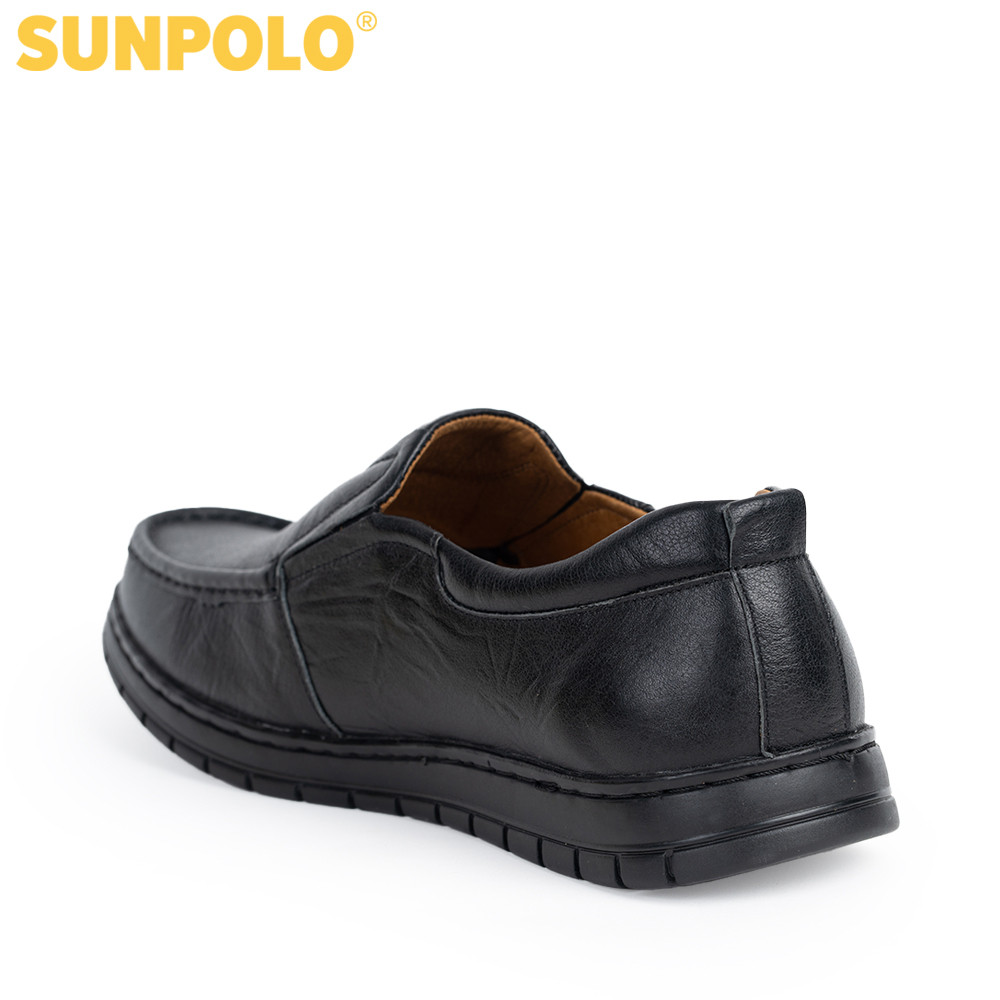 Giày mọi nam da bò SUNPOLO CS5074 Đen