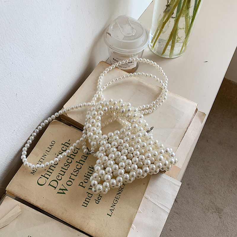 HS ins bag Korean mini children's girls princess pearl handbag one-shoulder Messenger accessory bag concave shape bag female