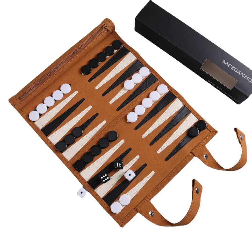 High quality Microfiber leather travel backgammon game roll-up board game