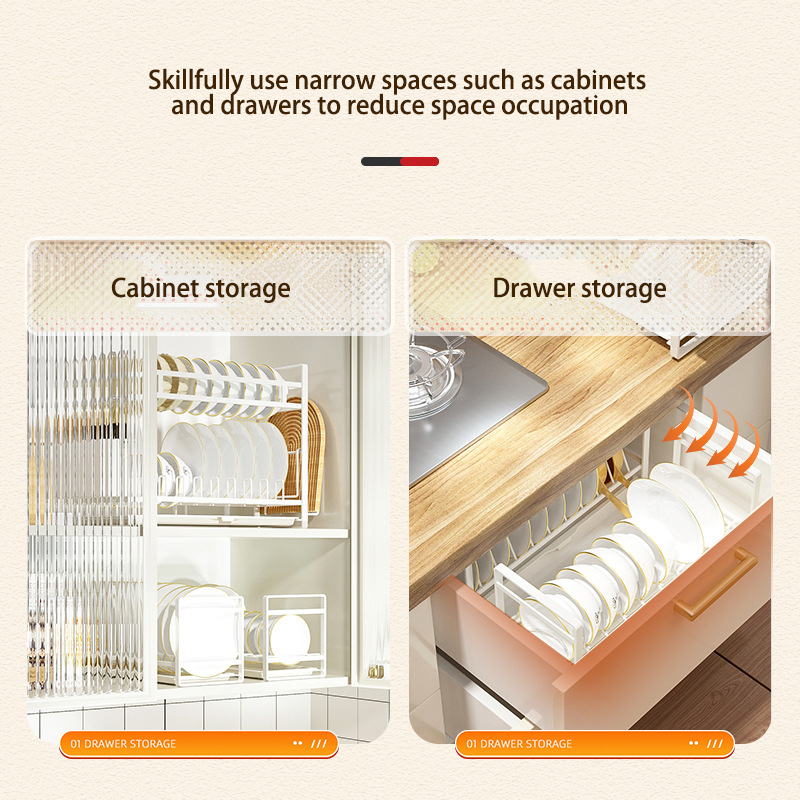 Multifunctional drain bowl rack kitchen storage rack table multi-layer storage rack plate rack save space steel