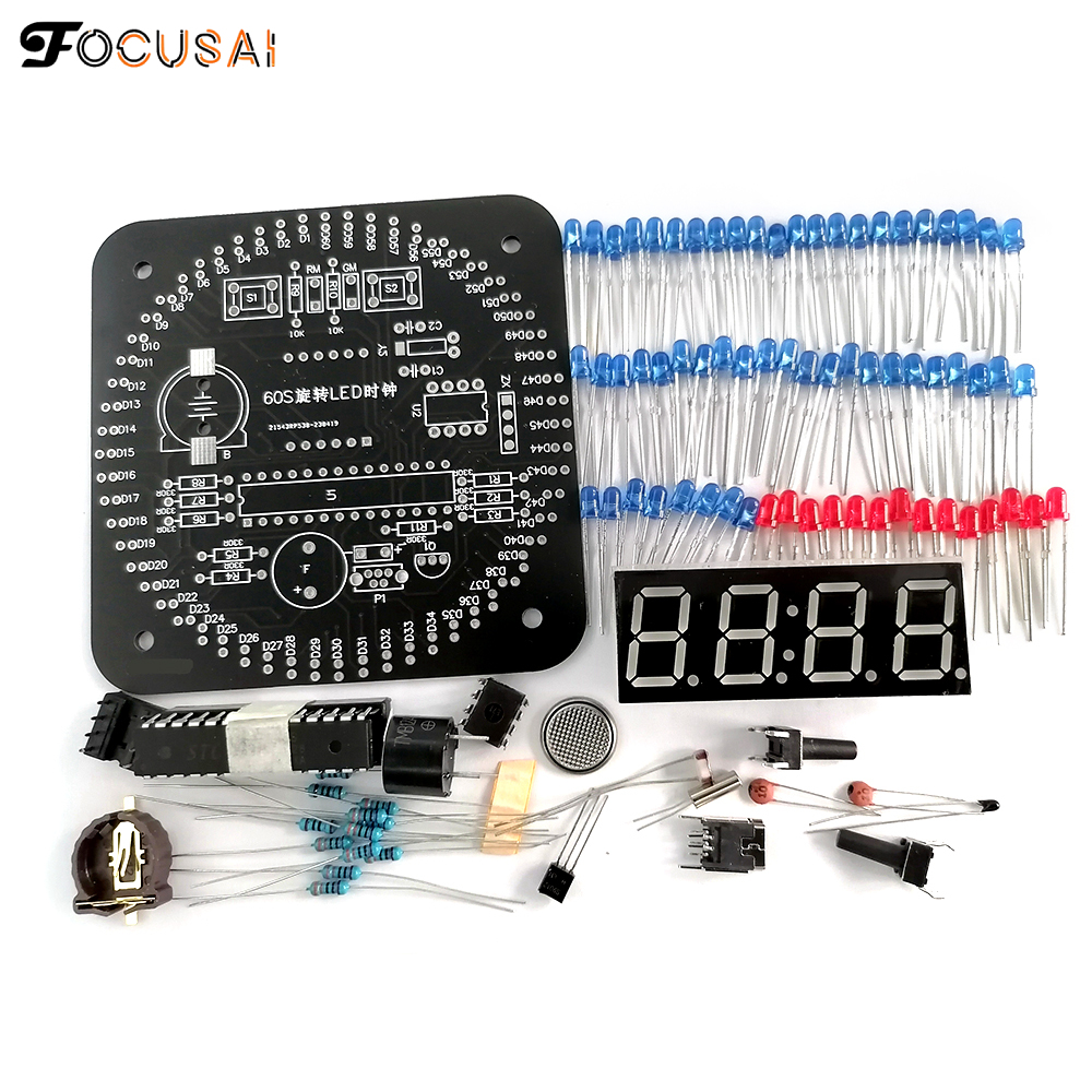 FocusAi Digital DIY Electronic Clock Kit Light Control Rotation Digital LED Temperature & Time Display Tool Set for Soldering Practice