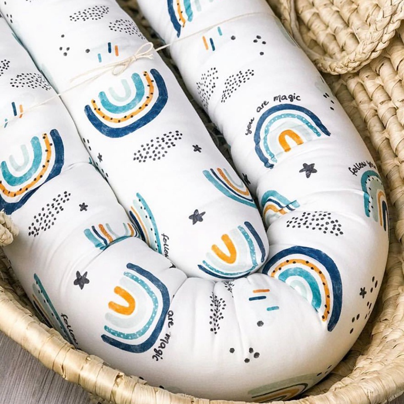 Baby Crib Bumper Pads Washable Newborn Cradle Protective Long Rainbow