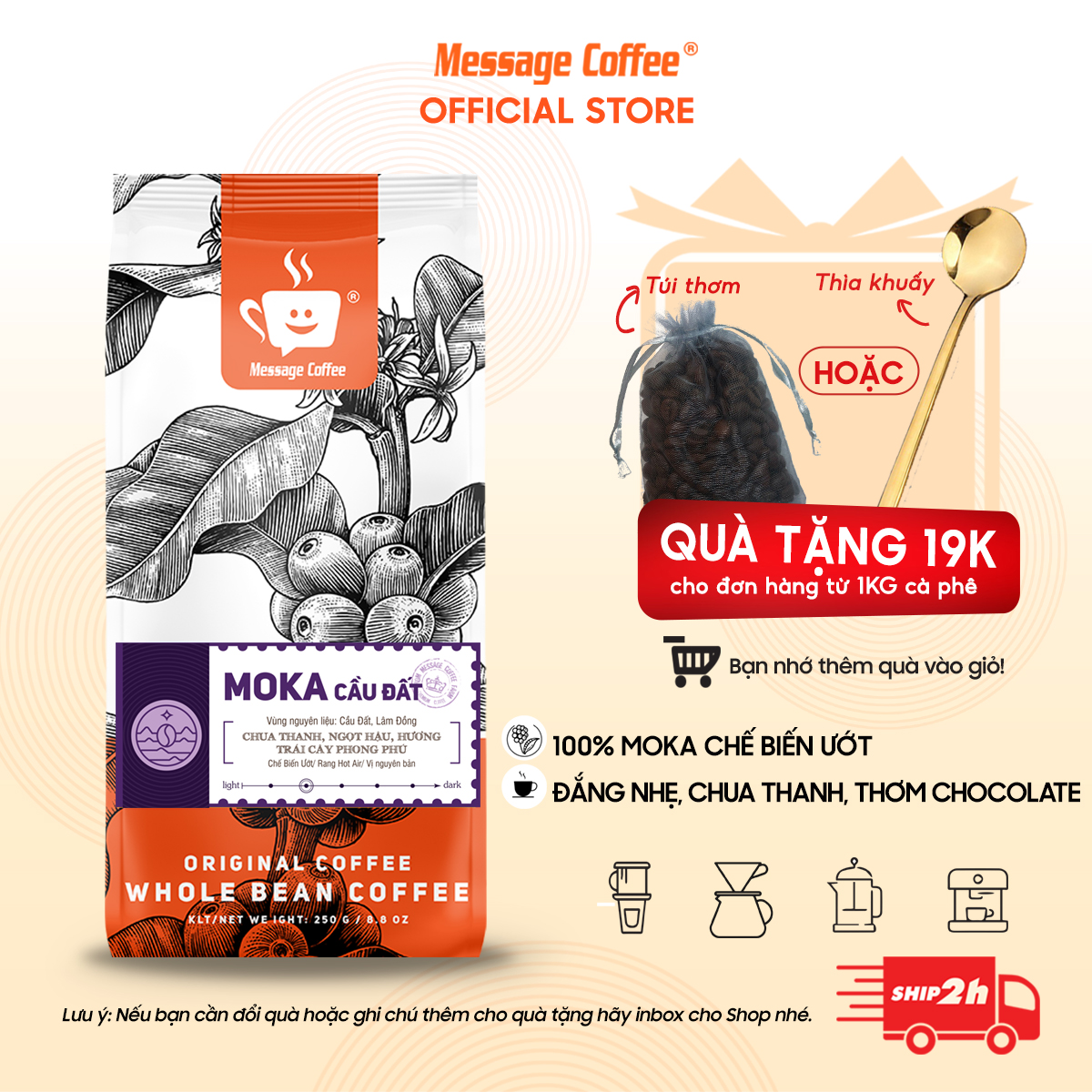 Cà phê MOKA HẢO HẠNG rang mộc nguyên chất cafe bột pha ColdBrew hoặc Pour