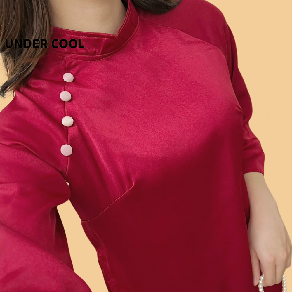 Set Áo Dài Cách Tân Lụa UNDERCOOL Cúc Bọc Phối Màu
