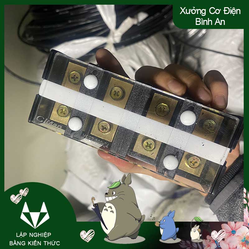 Cầu đấu 100A 4P kết nối điện 3 pha domino bằng đồng có cách điện