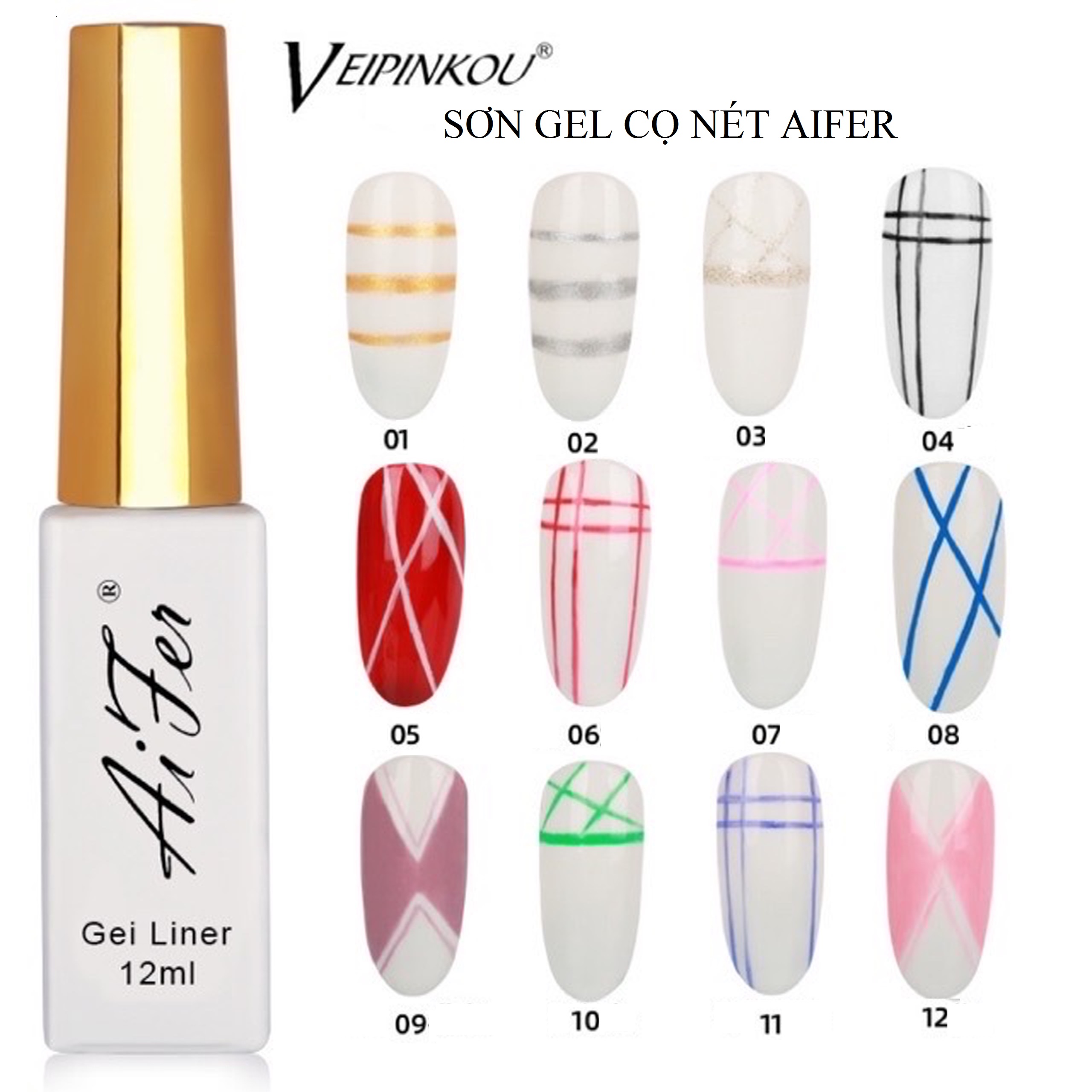 sơn gel cọ nét Aifer 12 màu