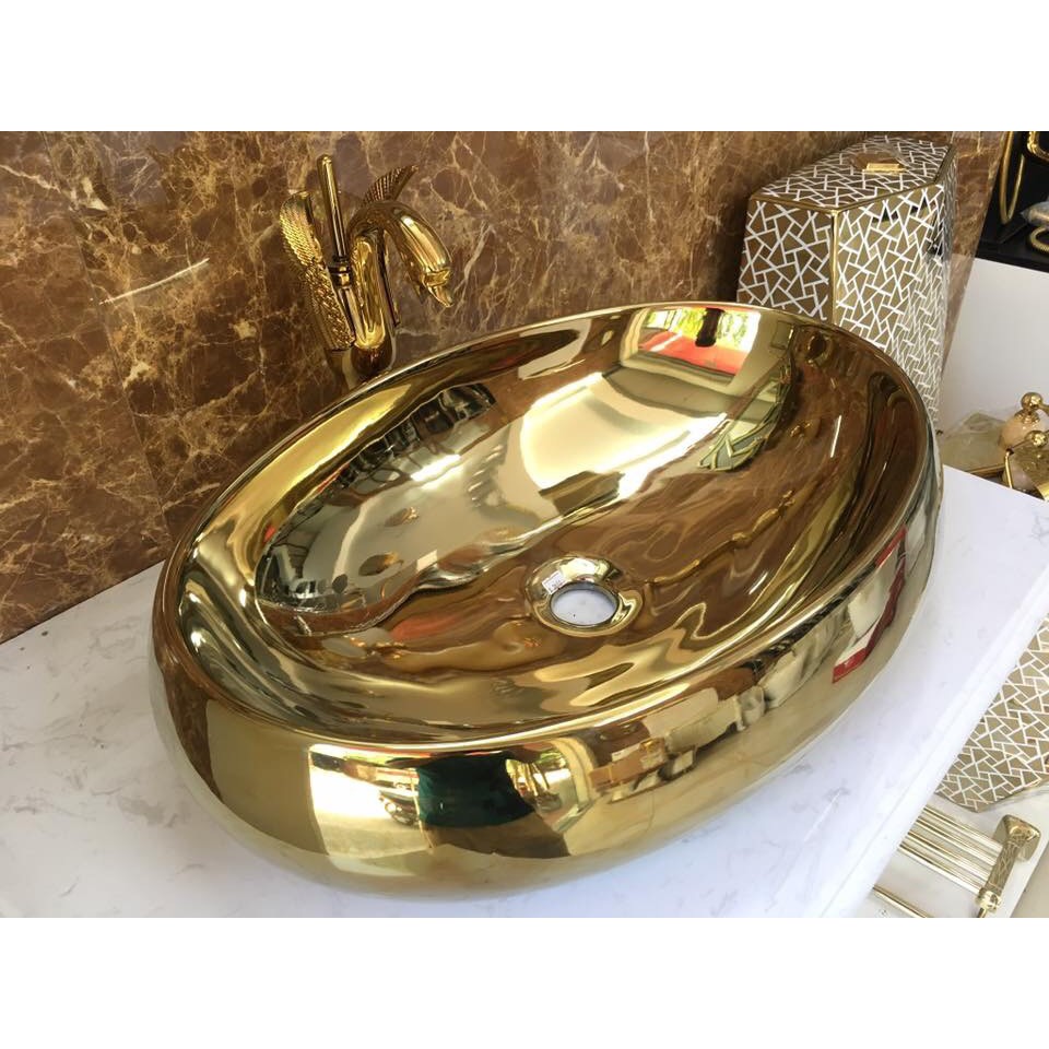 CHẬU RỬA MẶT, LAVABO ELIP, DƯƠNG BÀN MẠ VÀNG 065V (SẢN PHẨM BAO GỒM CHẬU)