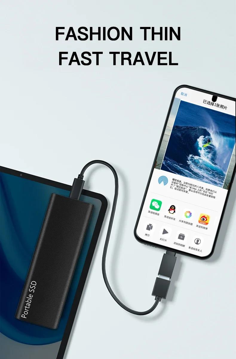 High Speed Portable SSD 1TB External Solid State Drive USB3.1 Type-C Interface Hard Drive Mass Storage Disk for Laptop/Mac/Phone.