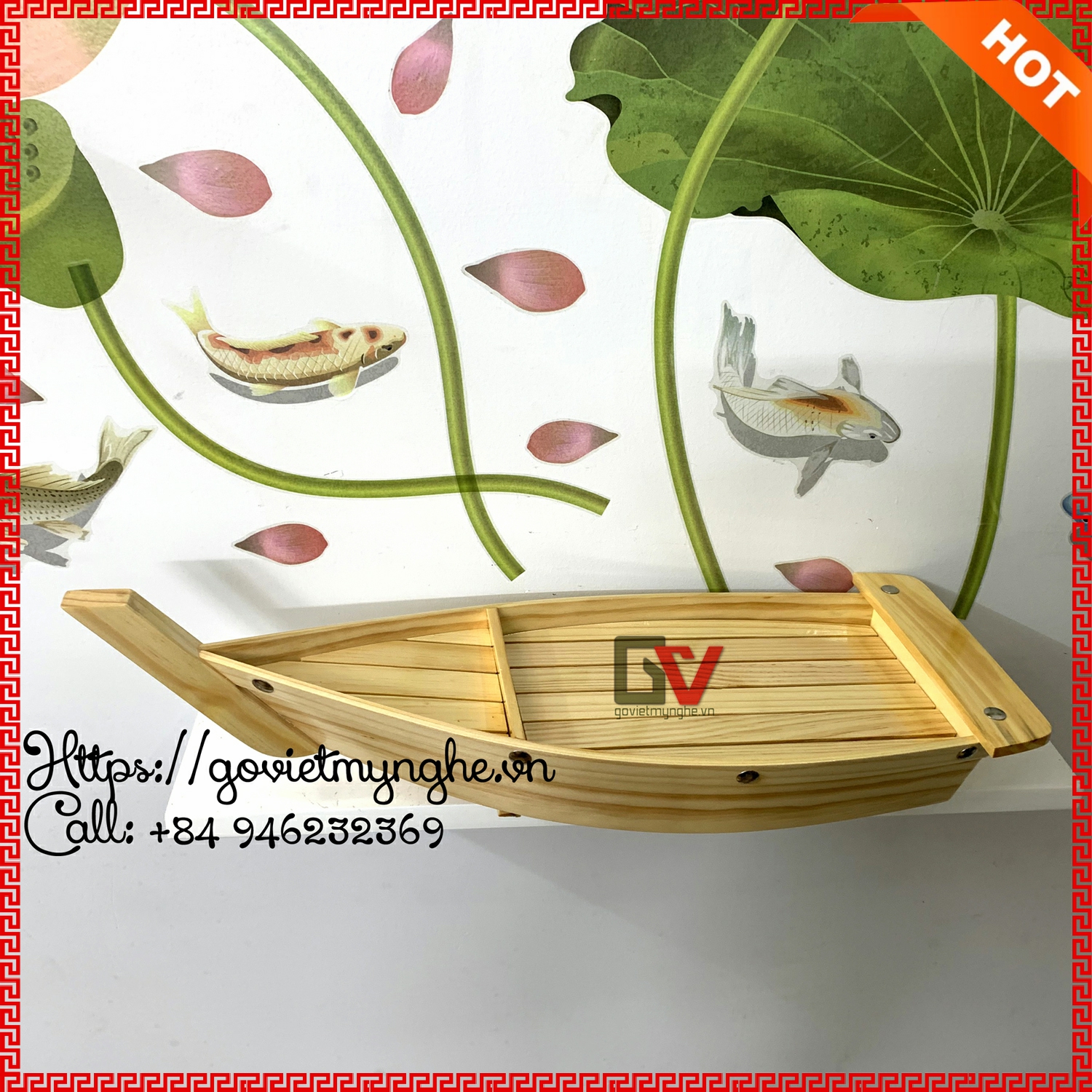 [Dài 53cm - 2 cột buồm] Khay gỗ đựng sushi - khay thuyền gỗ đựng sashimi hình con thuyền gỗ sushi - Gỗ thông - Hàng Chuẩn Nhật