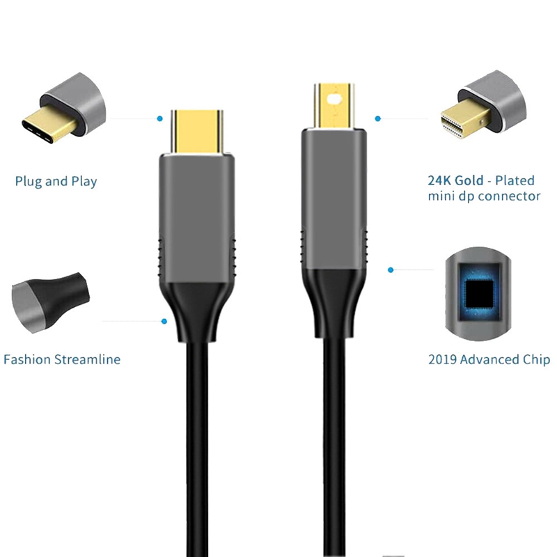 USB C to Mini Displayport Cable USB Type C for Thunderbolt 3 to Mini DP Cord 4K Adapter Cable