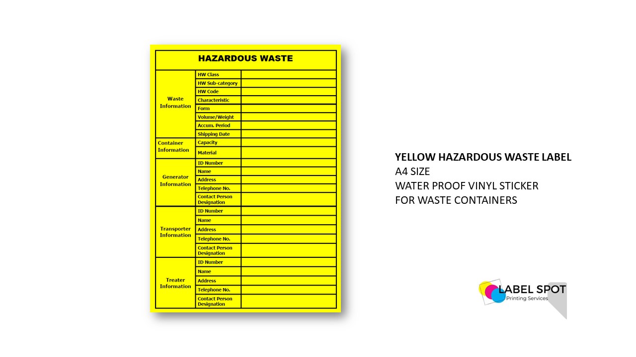 100 Pcs Yellow Sticker Label For Hazardous Wastes A4 Size Water