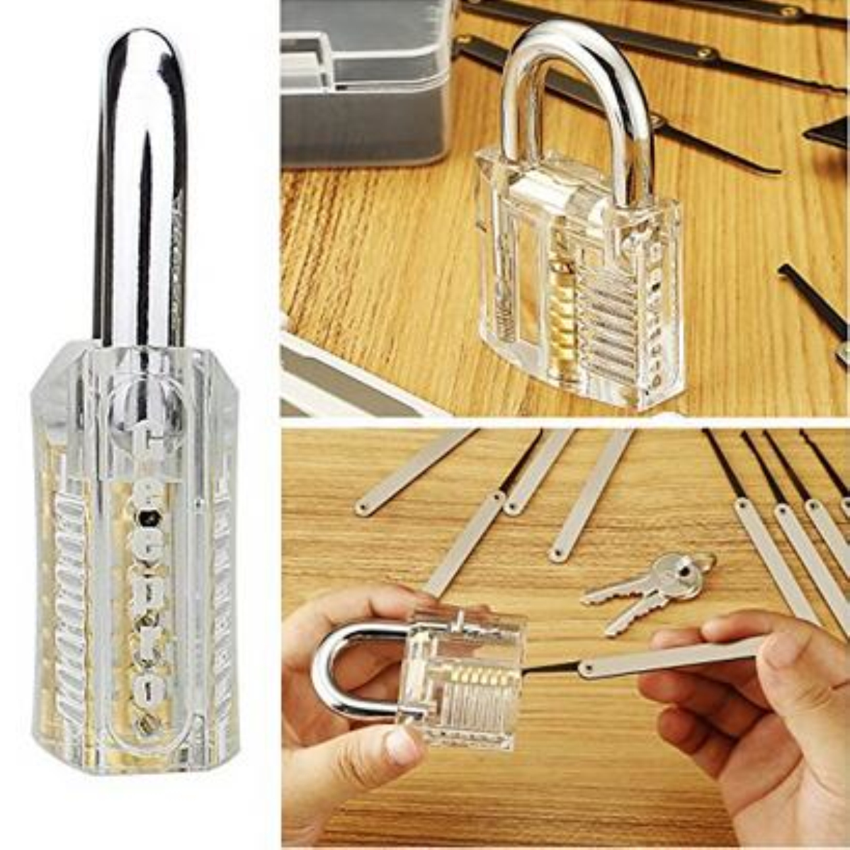 15Pcs Lock Opening Tools Lock Picks Set Key With Transparent Practice Padlock Household Lock Pick Set Unlocking Tool Durable Practical Key Extractor Tool
