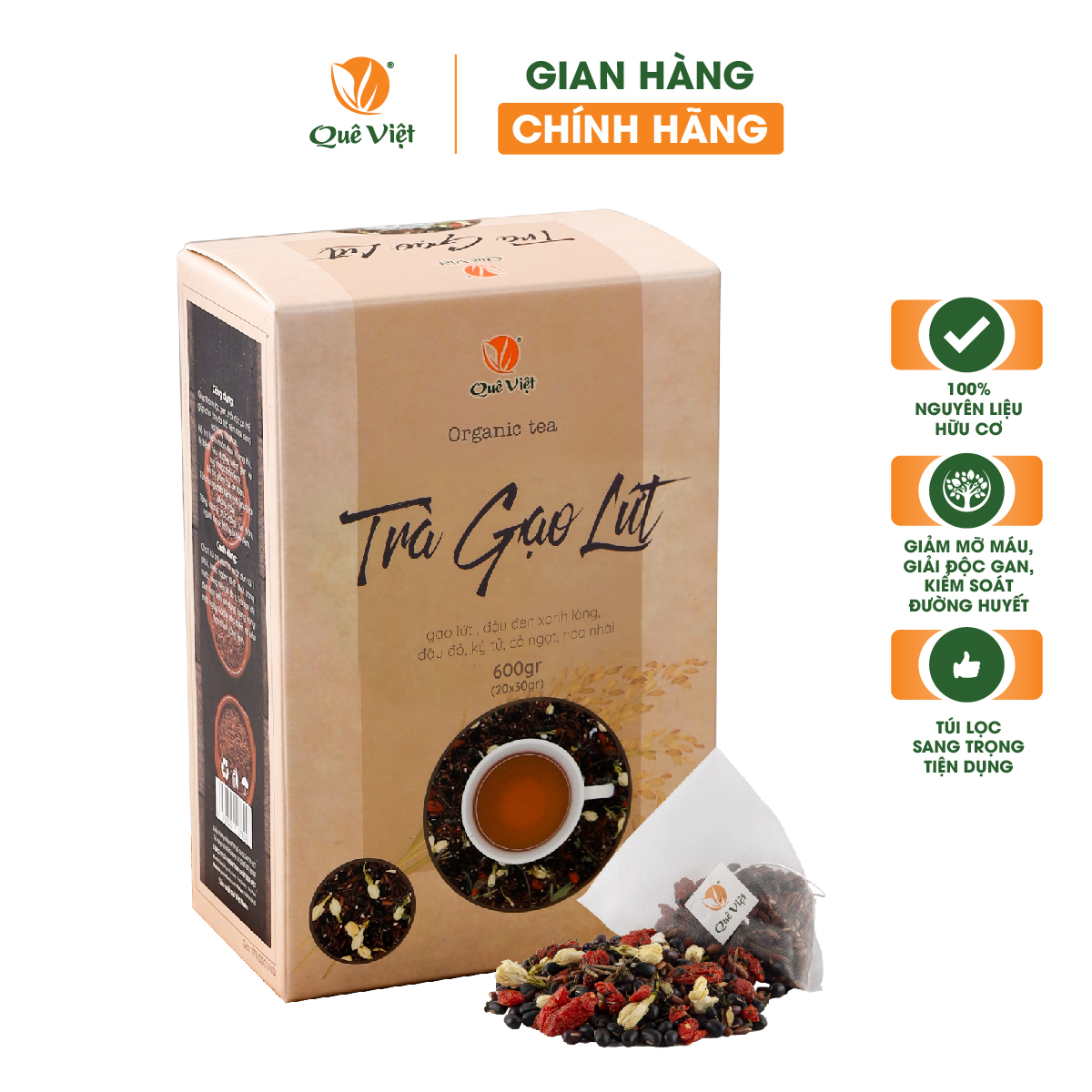 Hộp Trà Gạo Lứt Quê Việt 600gr