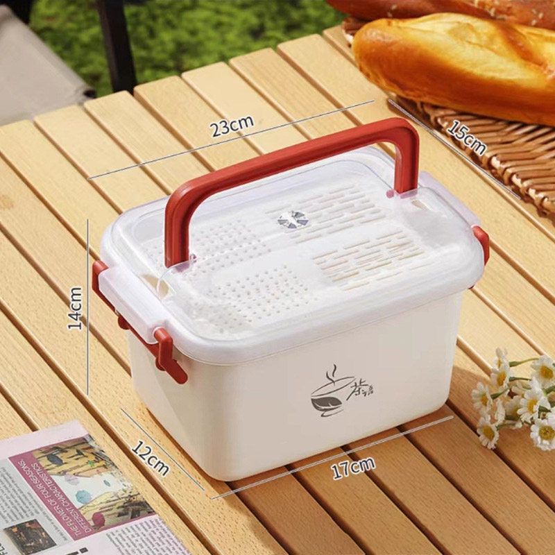 KS Tea Set Tea Storage Box Drainage Dustproof Storage Box Portable Outdoor Multi-Function Storage Box