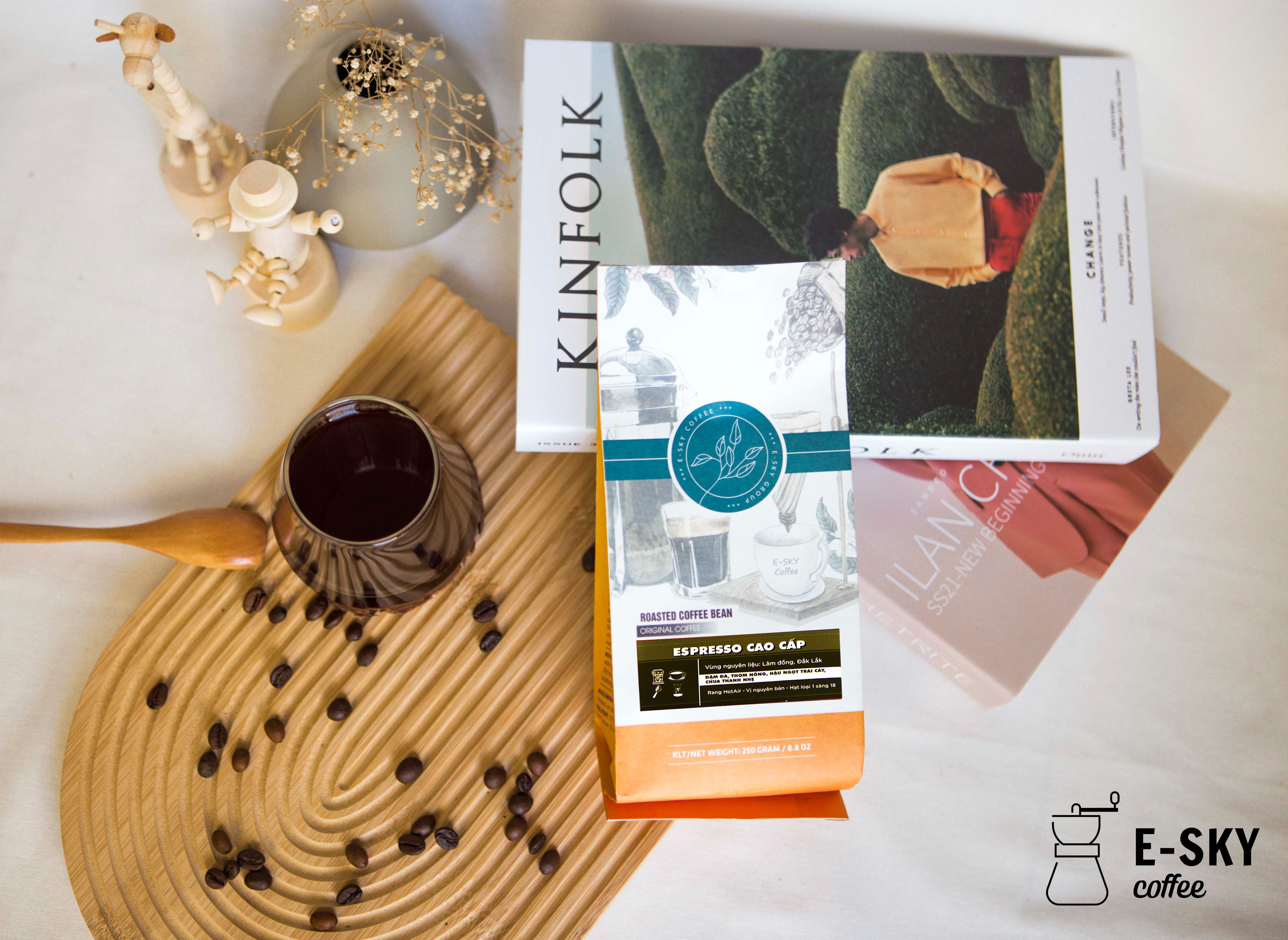 Cà Phê Rang Xay Nguyên Chất Espresso E-sky Coffee Cafe Pha Máy 250g-500g