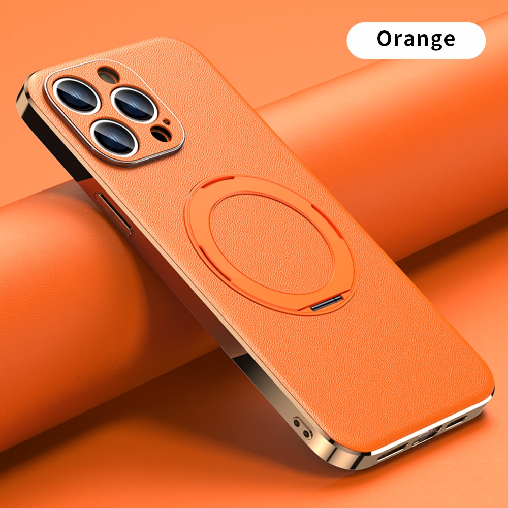 Genuine leather Magsafe Ring Holder case For iPhone 15 14 Pro Max 12 pro 13 pro max Wireless Charging Camera Protective magsafe cases