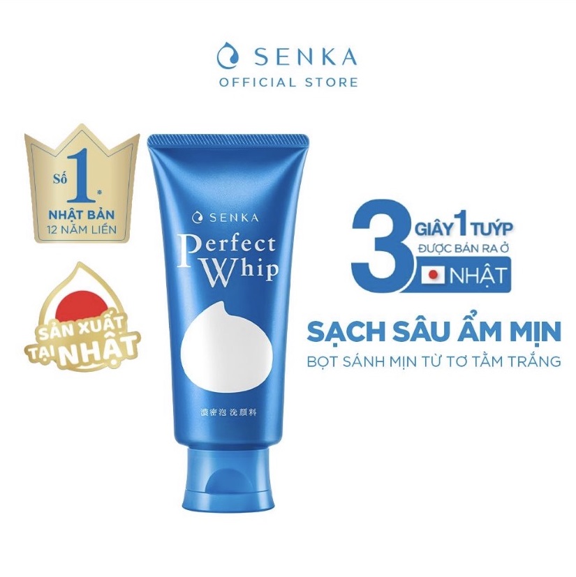 Senka Perfect Whip Facial Foam Wash | Collagen In |  White Clay |  Acnes Care Cleanser 120g | Senka Berry Bright 100g