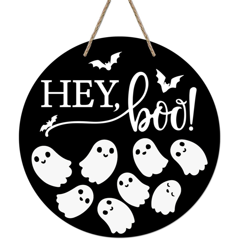 BHdecor 2023 new Halloween Door Sign Ghost Theme Hanging Sign for Front Door, Halloween Home Outdoor Wall Decor