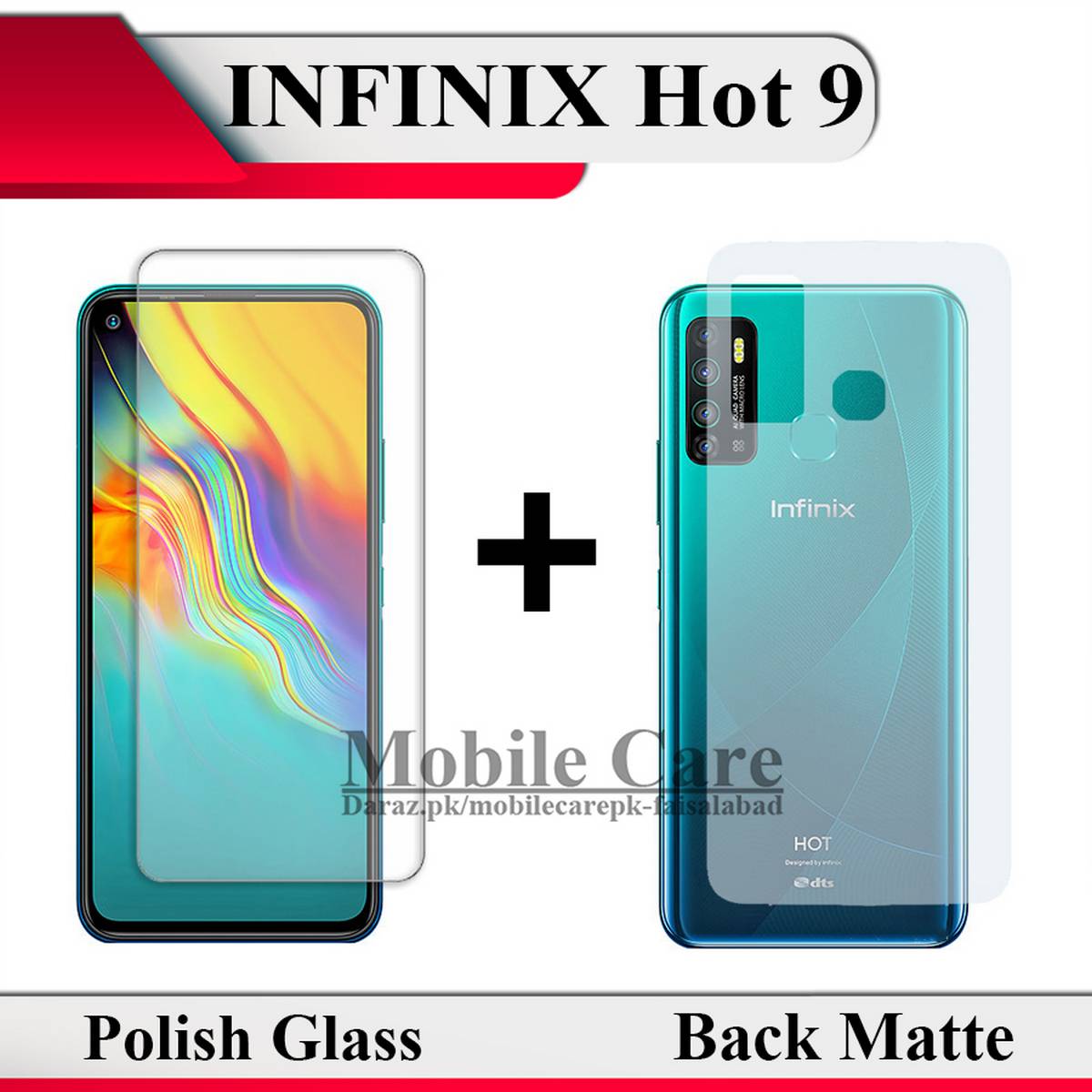Infinix Hot 9 Tempered Glass Screen Protector Polish Glass + Back Matte Protector Soft Skin Sheet Soft Film Protector For Infinix Hot 9. 